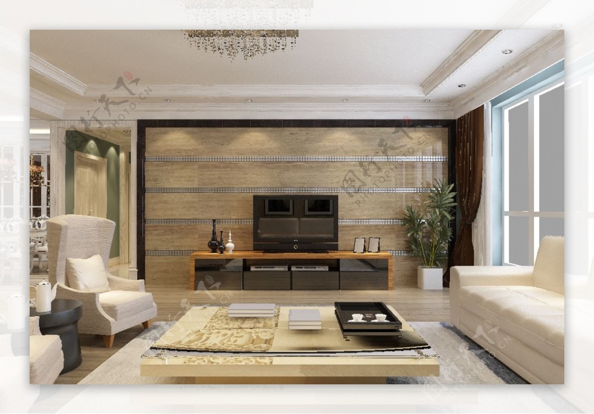 现代欧式风格客厅空间效果图