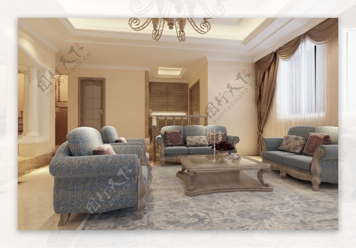 欧式风格明亮客厅空间效果图