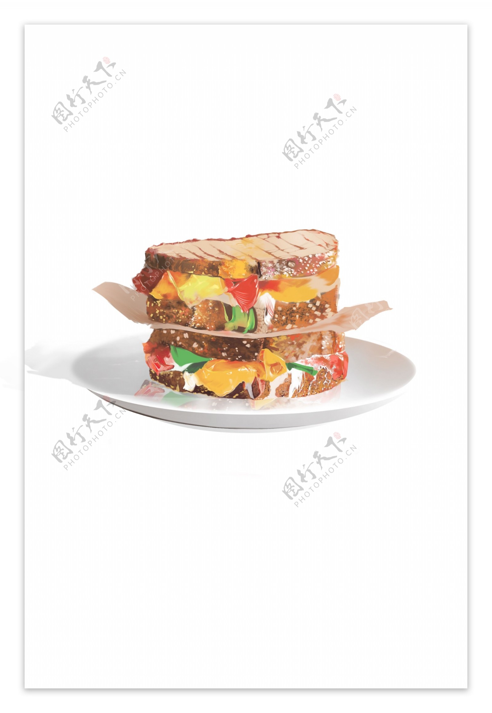 美味汉堡包手绘食物装饰元素