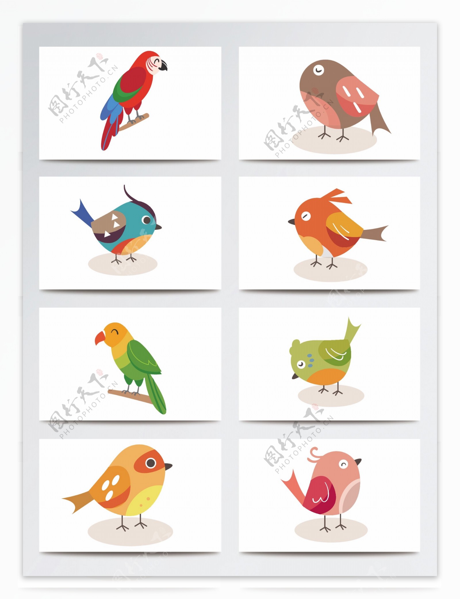 扁平化创意设计可爱鸟类