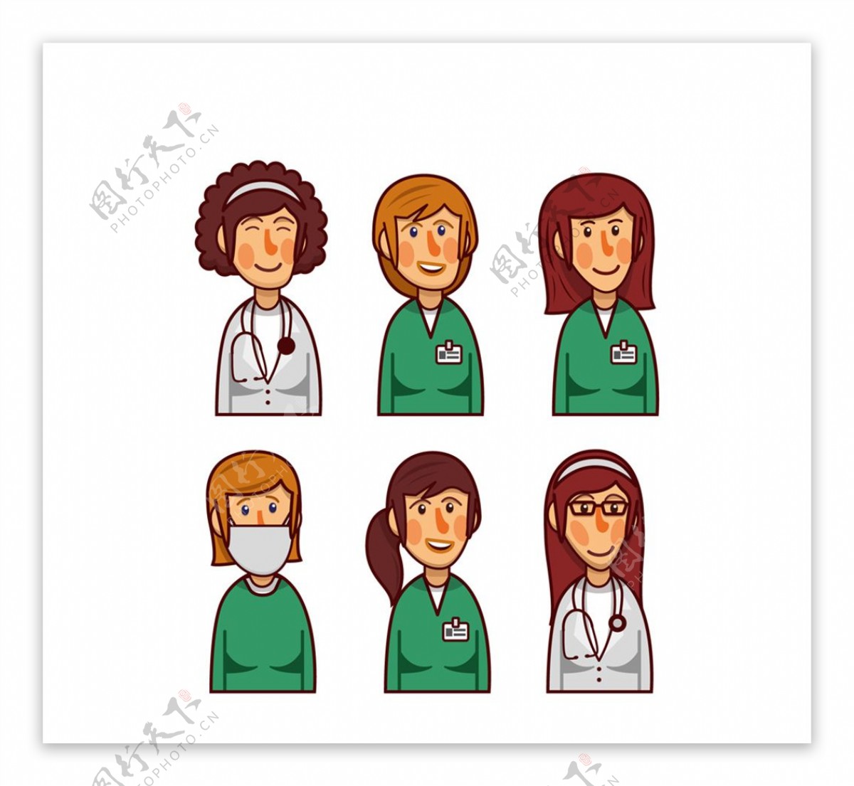 6款创意女医务人员半身像矢量图