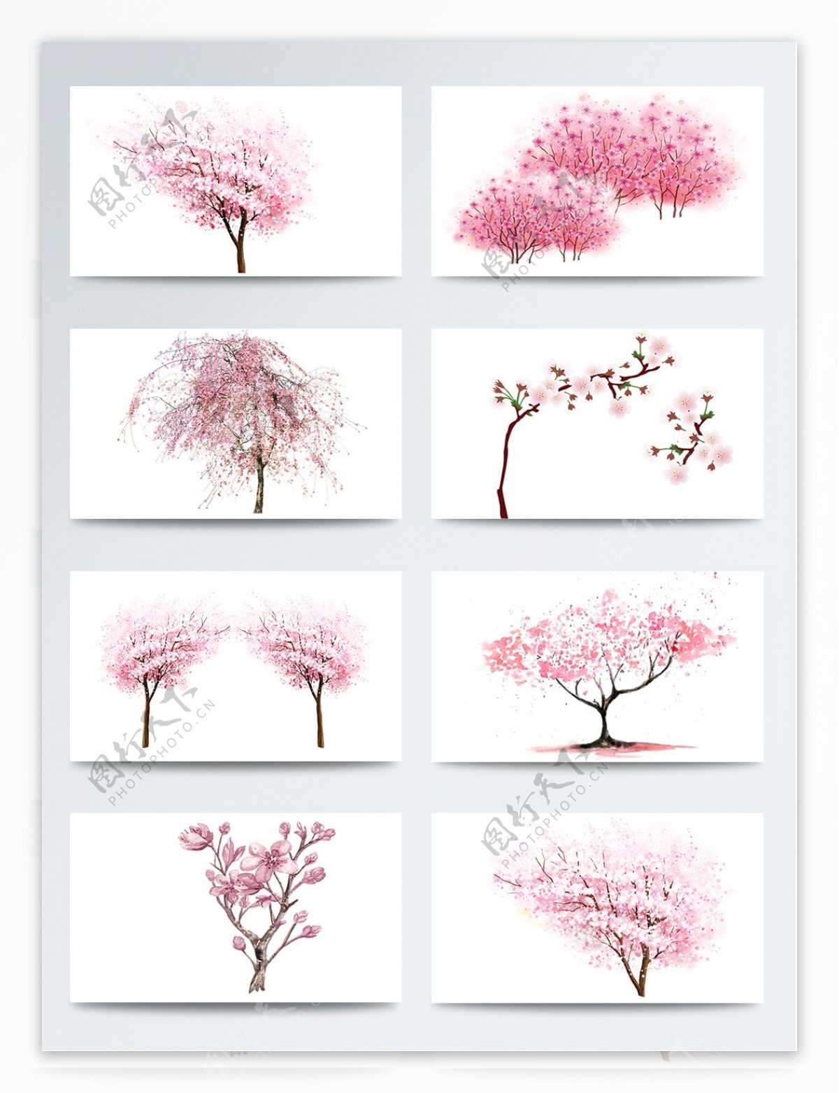 清新风格红褐色树枝樱花装饰元素