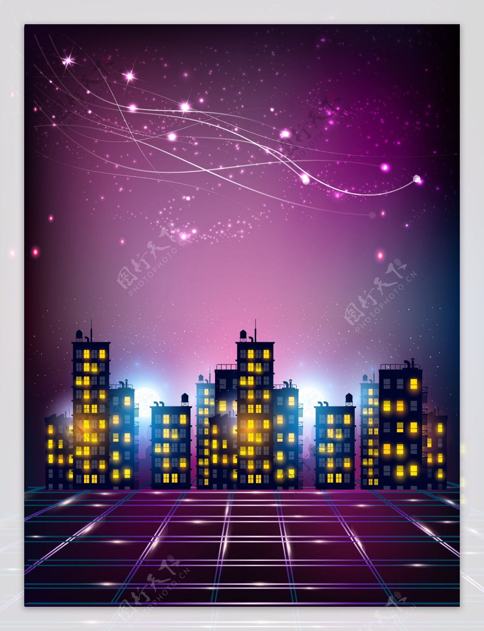 科技星光紫色城市背景