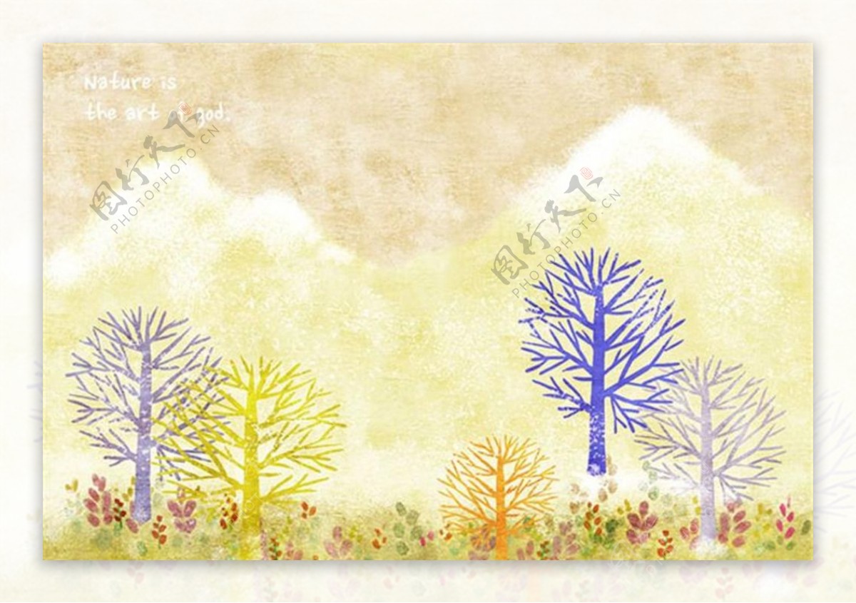 韩式风景秋季手绘树插画