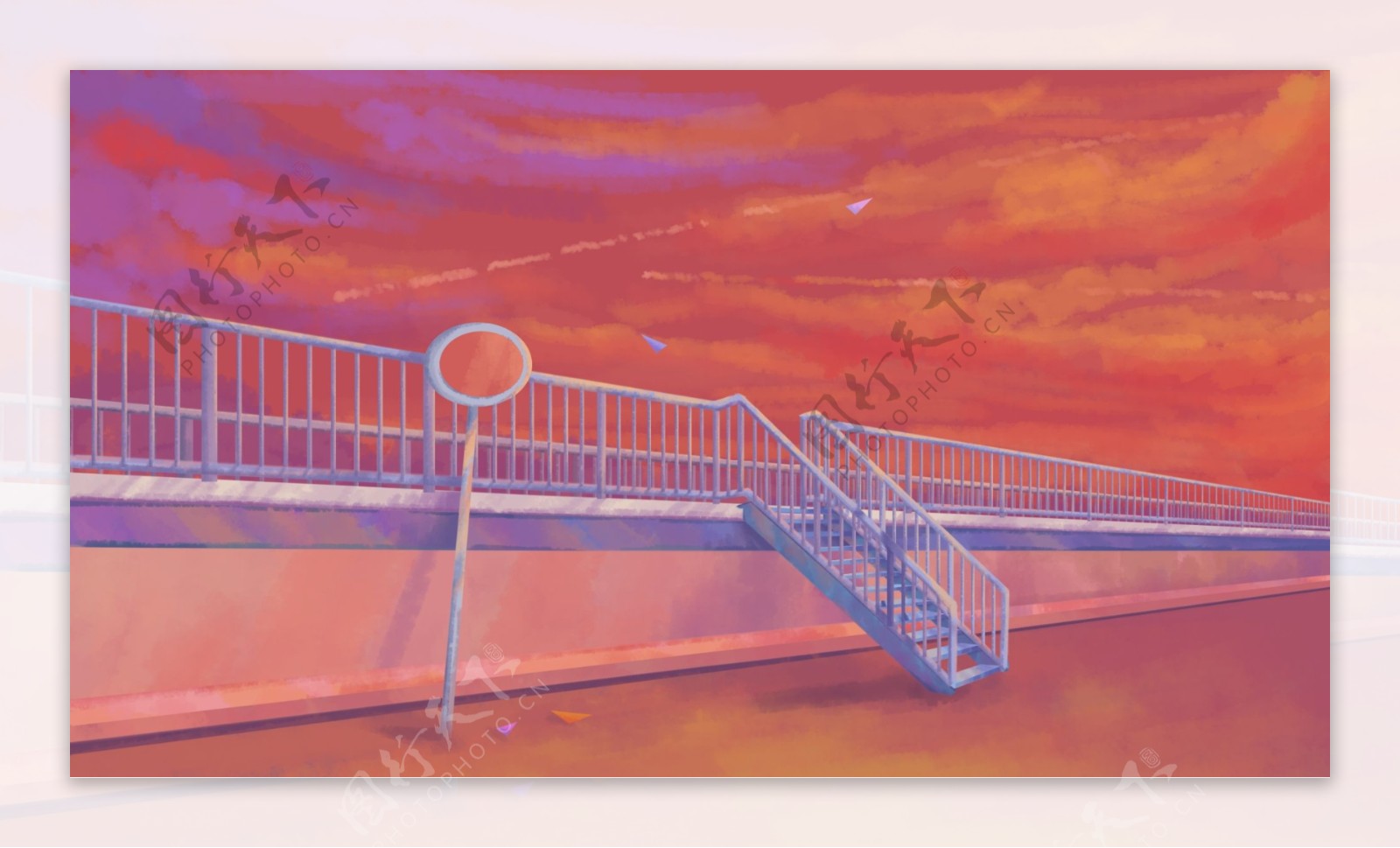 长长的观光桥卡通背景