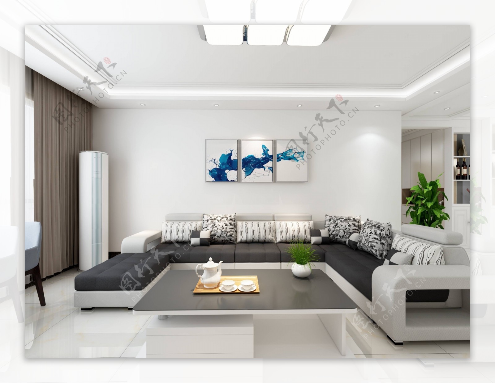 大气现代风简洁客厅装饰画效果图