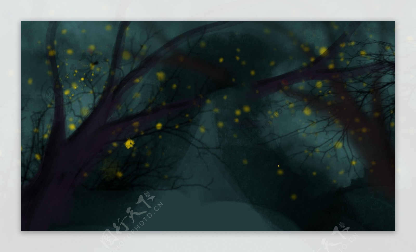 神秘万圣节森林萤火虫背景设计