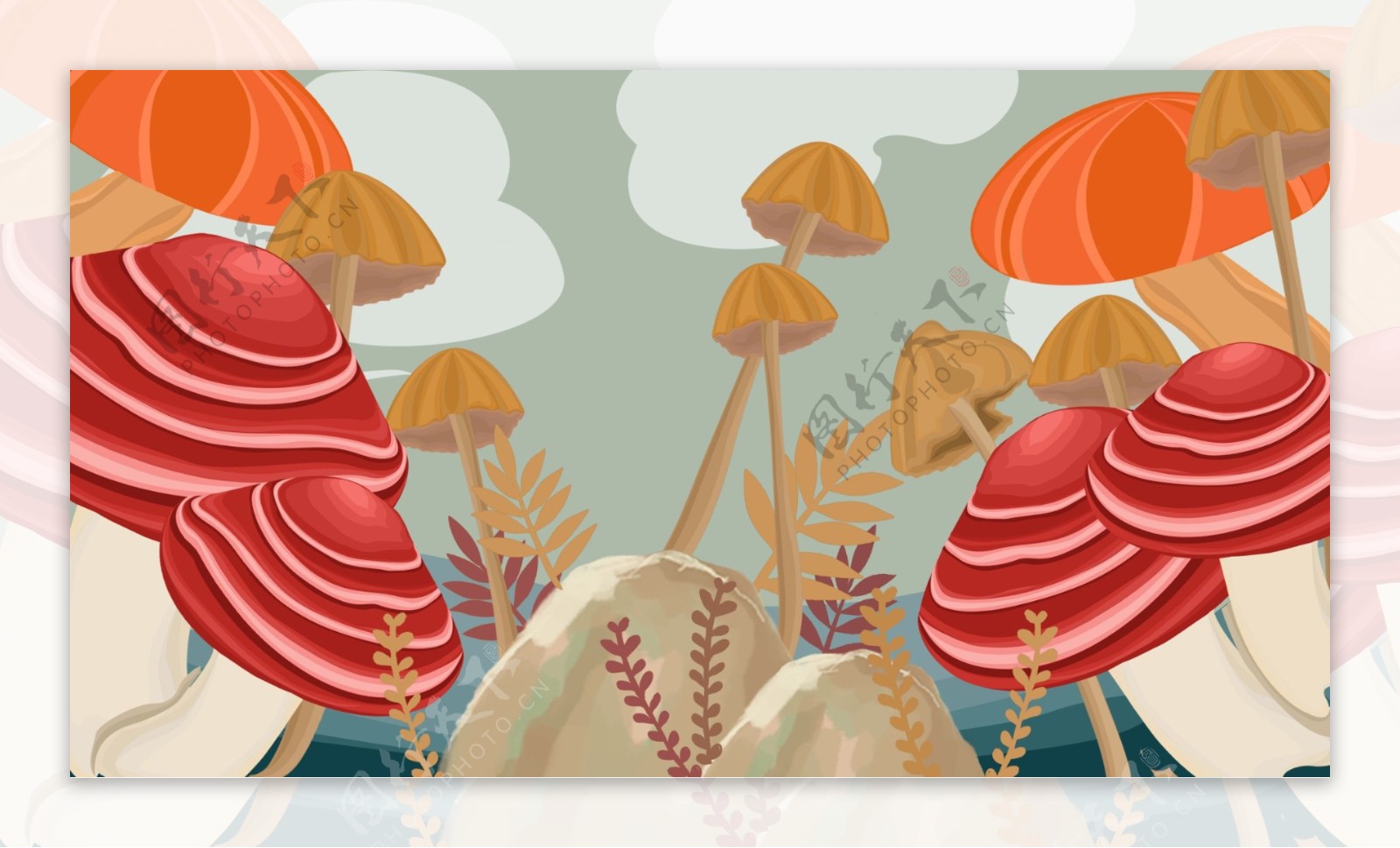 彩色卡通蘑菇背景设计