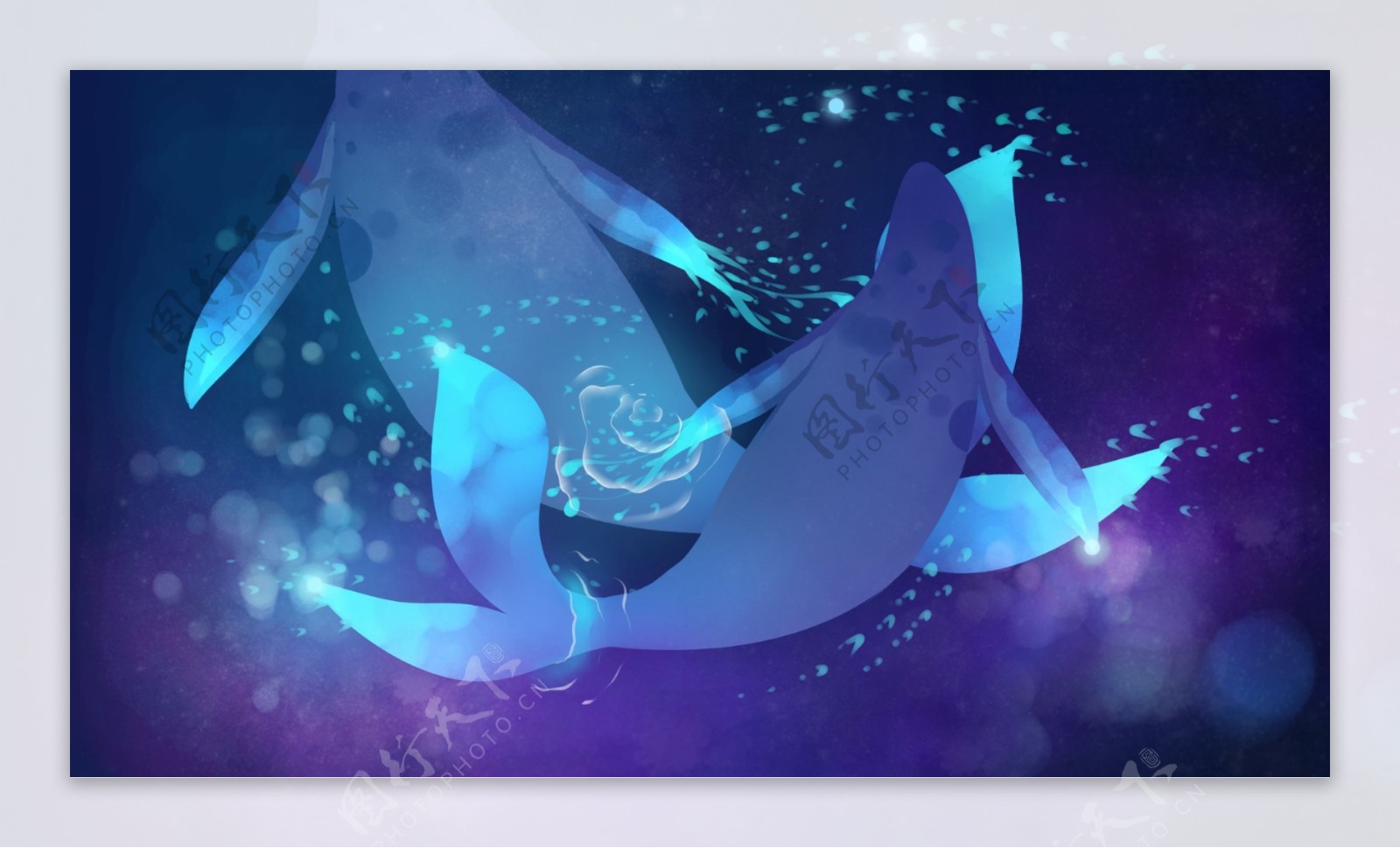 蓝色海洋里的鲸鱼卡通背景