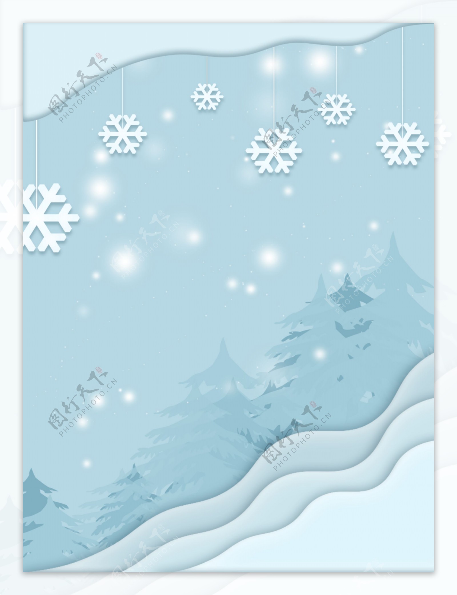 全原创创意剪纸风冬季雪景蓝色系背景