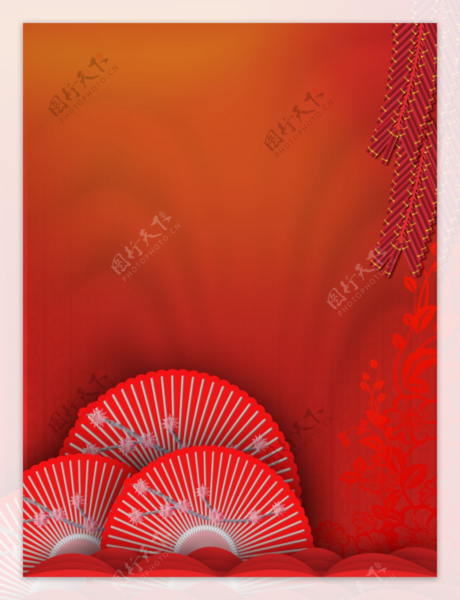 原创元素中国风纹理梅花折扇背景