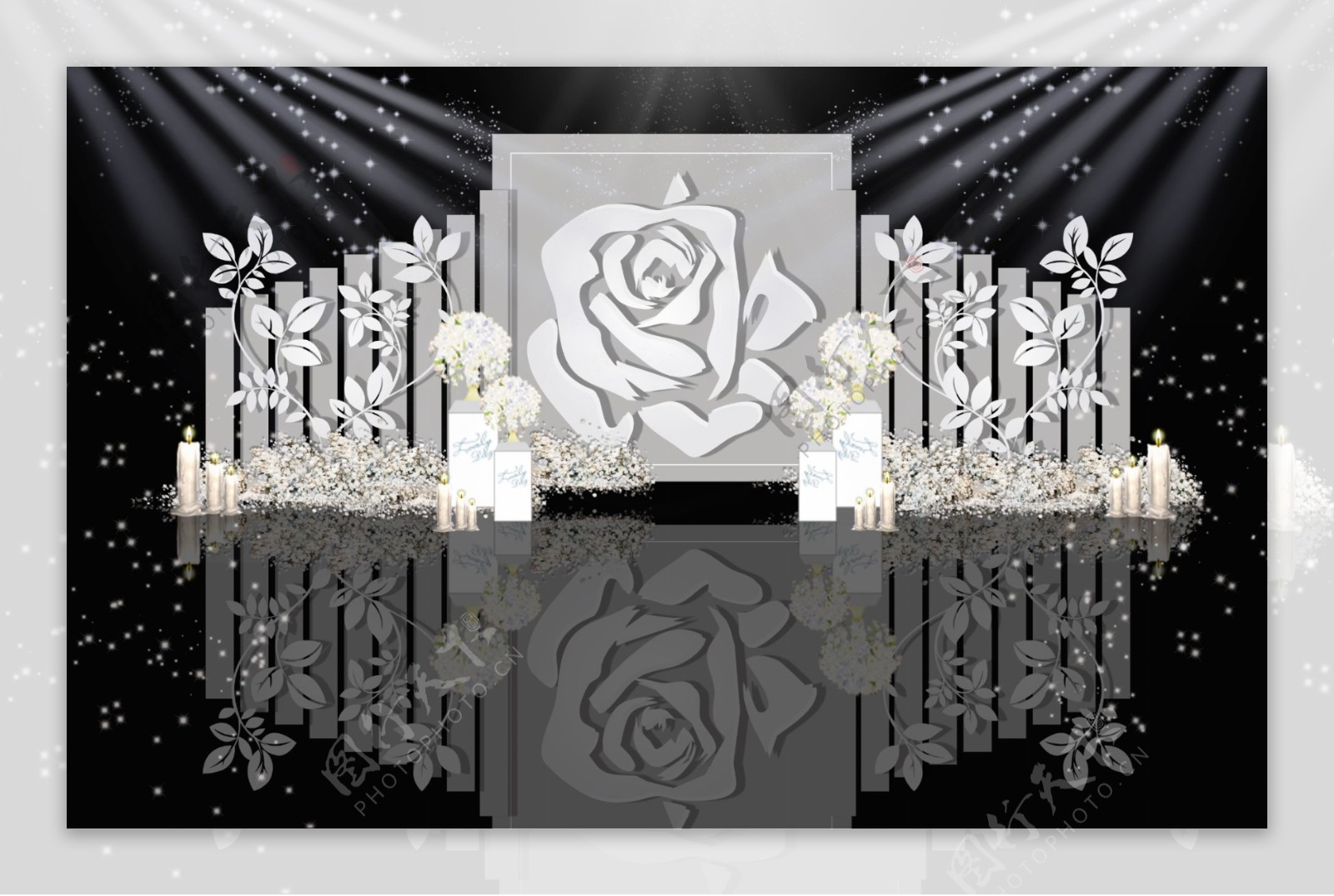 灰色系白玫瑰婚礼效果图