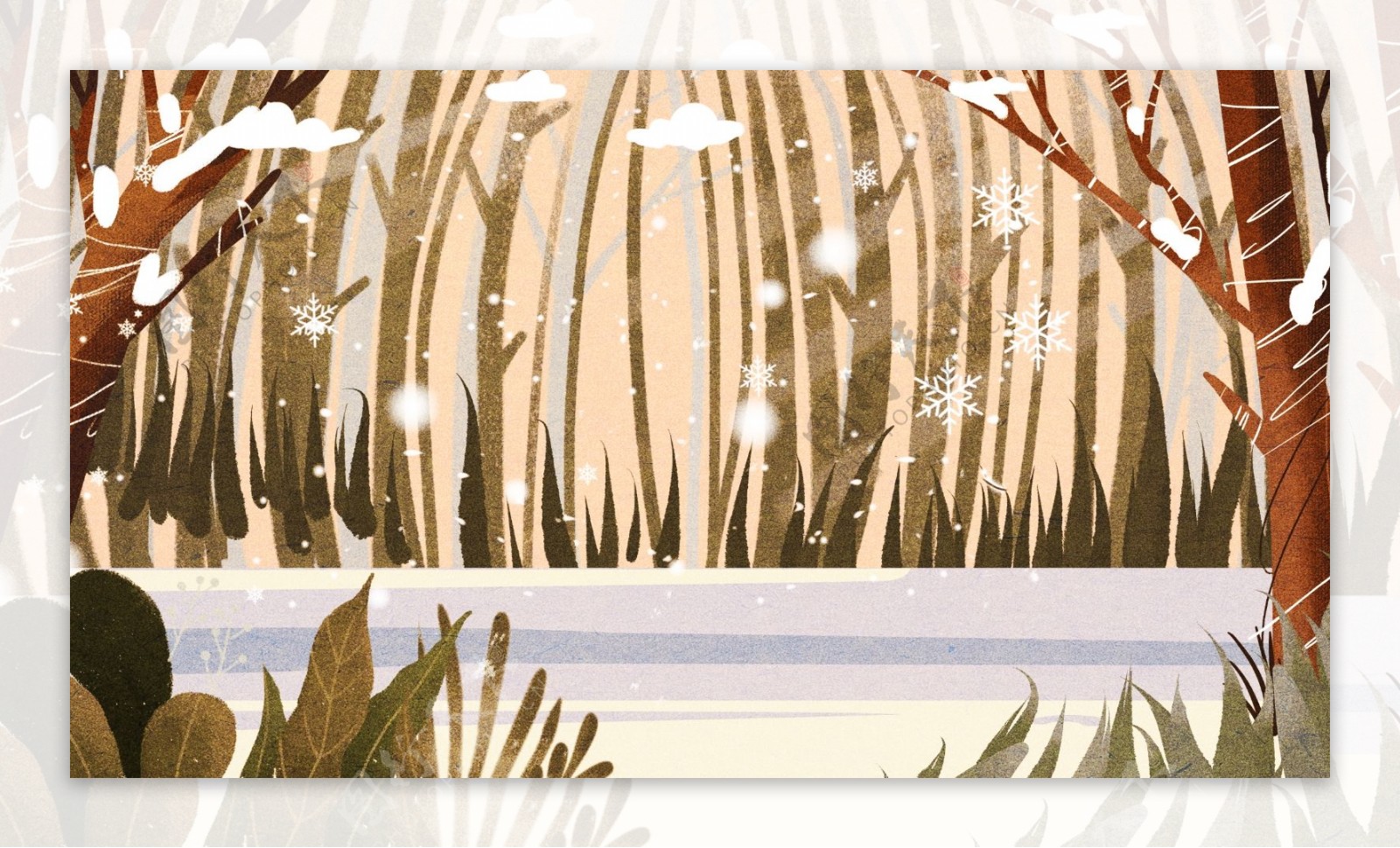 森林冬季背景手绘设计