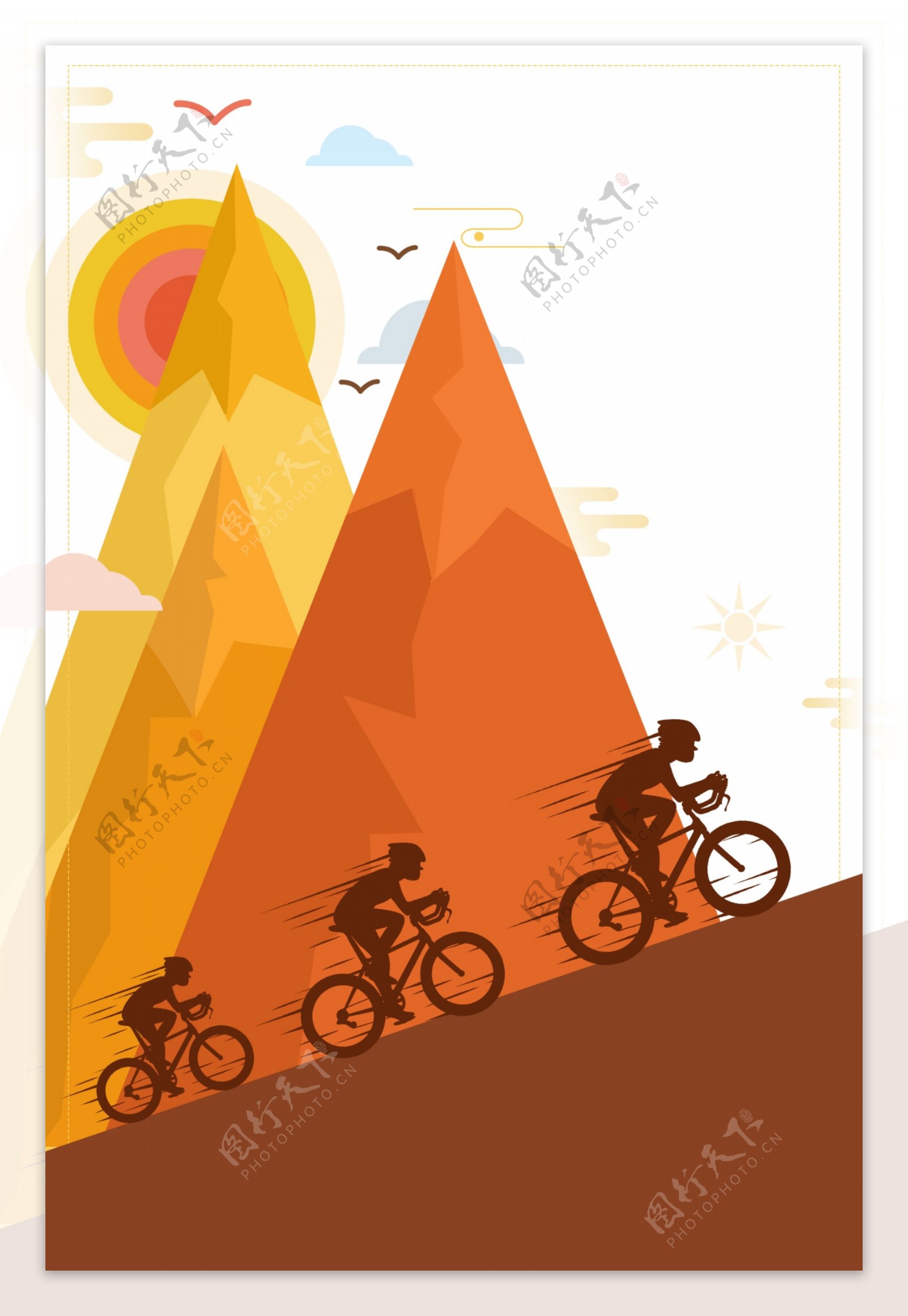 骑自行车秋游的人海报背景素材