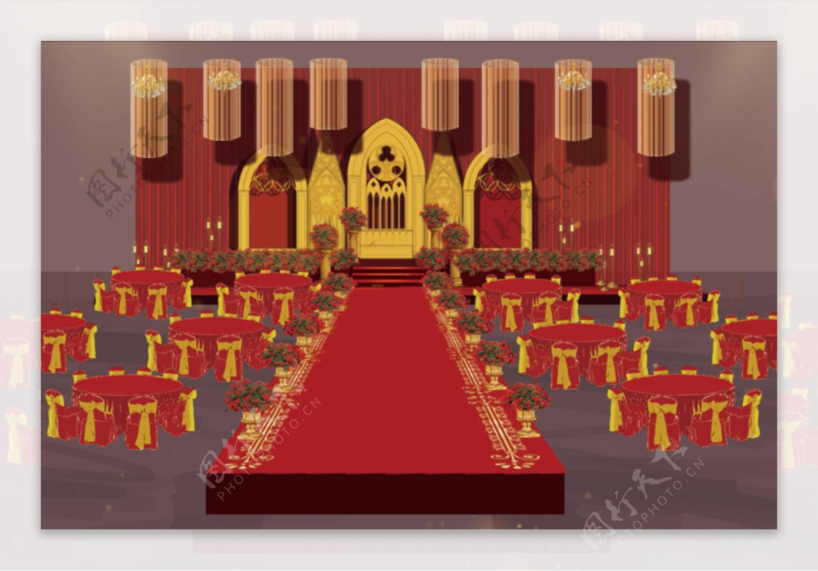 红金色欧式婚礼舞台效果图