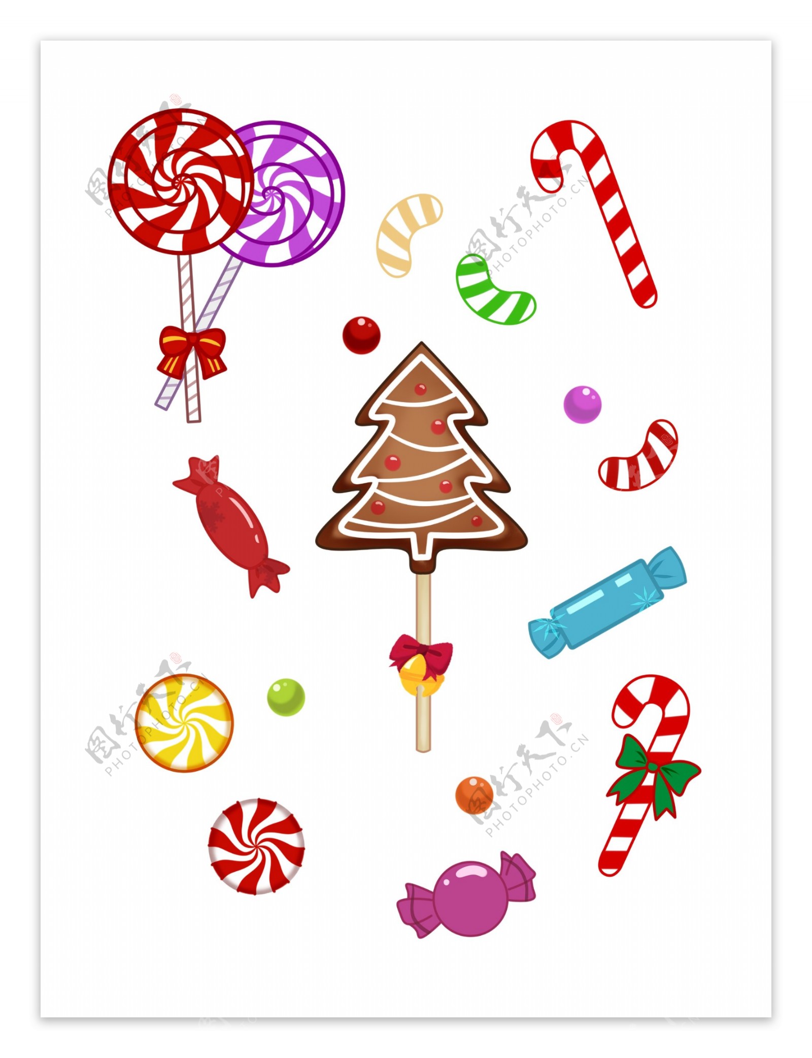 手绘圣诞糖果套图拐杖糖波板糖巧克力可商用