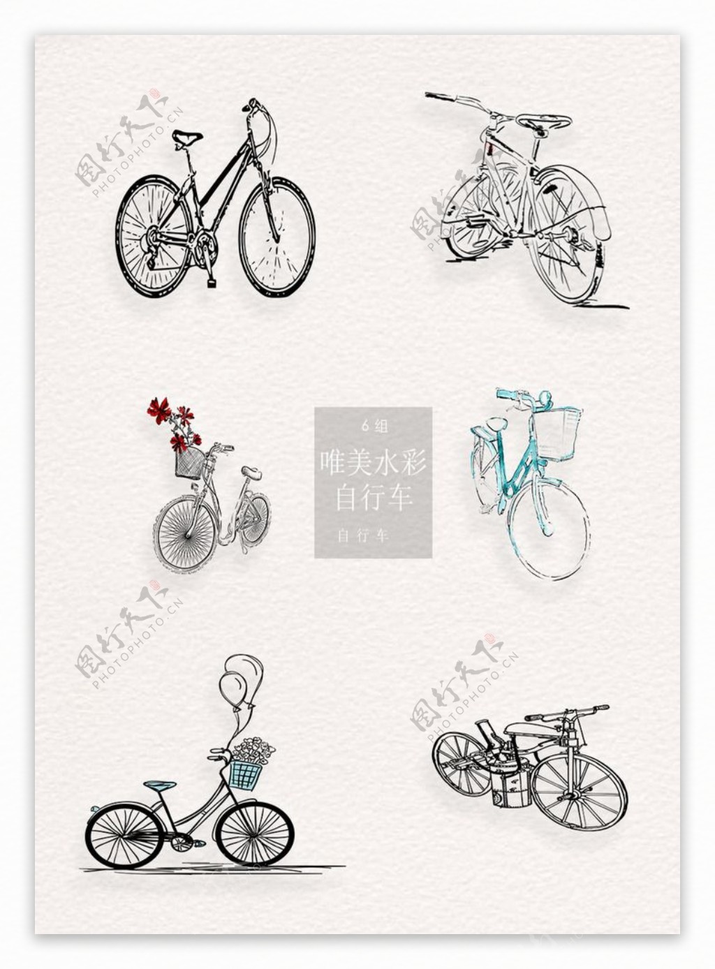 自行车手绘线条元素