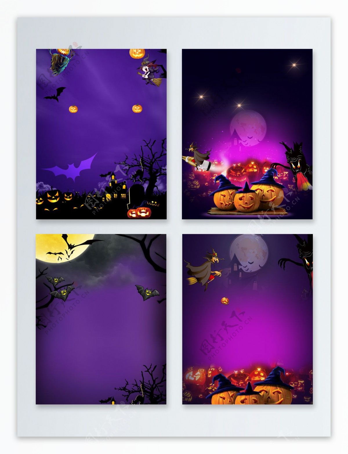 紫色恐怖月夜万圣节节日广告背景