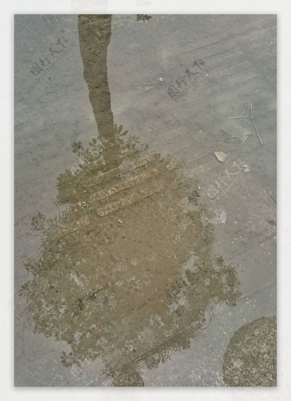 雨倒影街道积水雨天