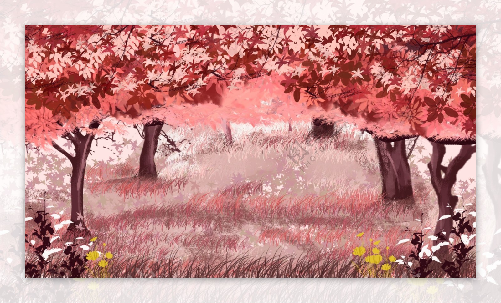 浪漫粉色樱花林广告背景