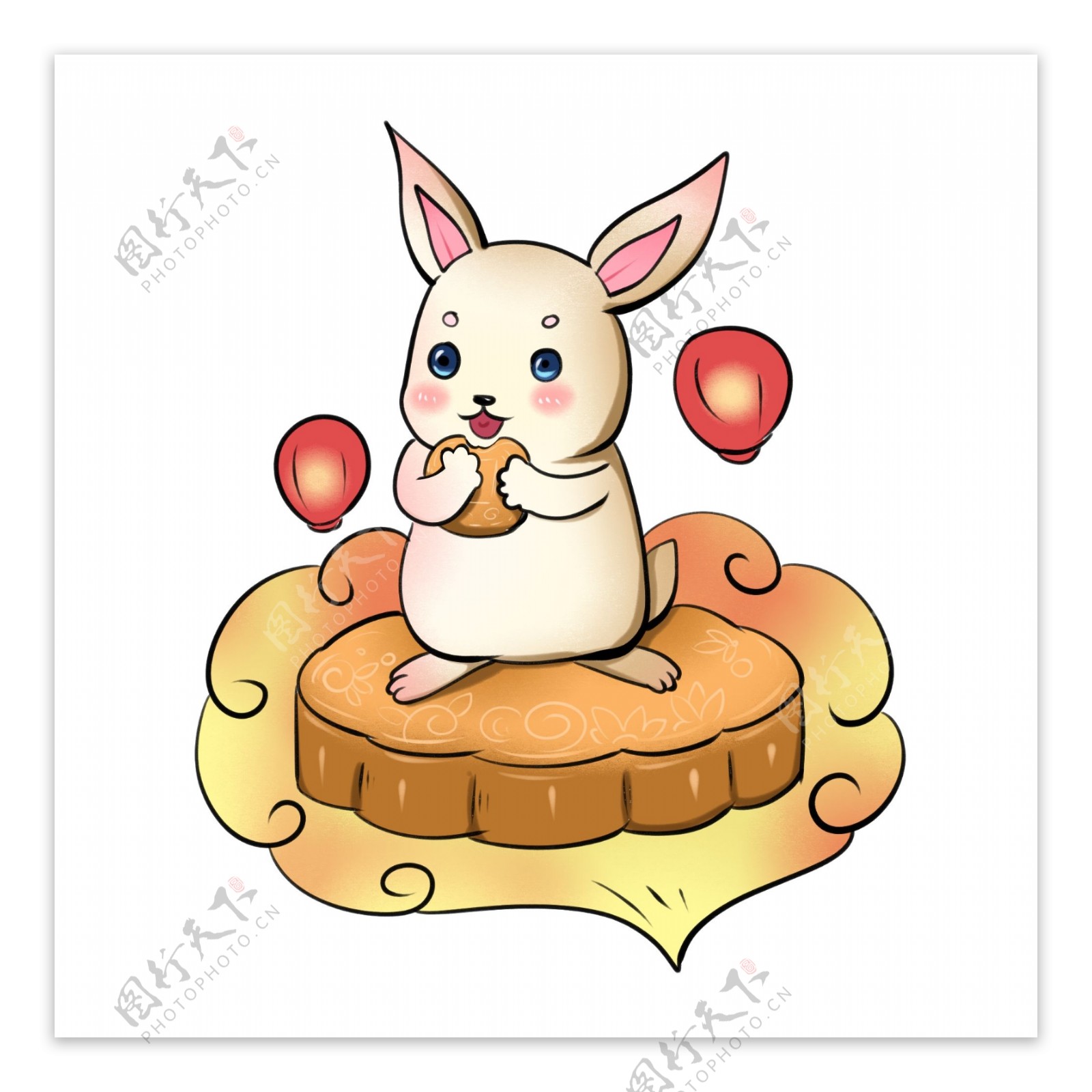 八月十五中秋节玉兔嫦娥插图可爱玉兔中秋赏月元素ip形象吃月饼放花灯