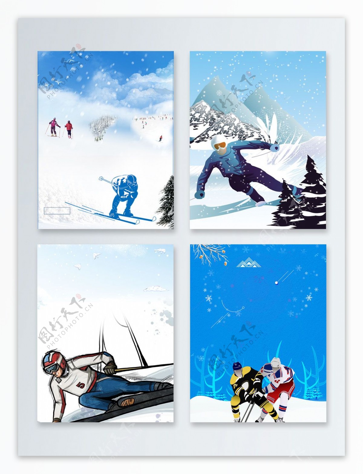 清新冬季滑雪运动广告背景