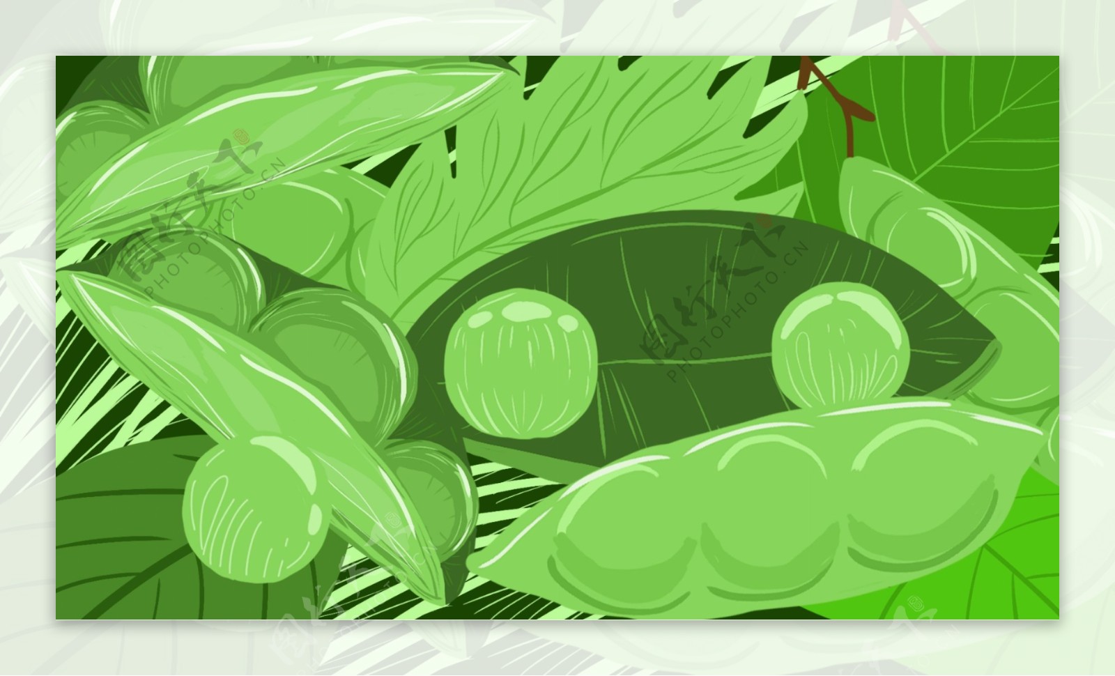 绿色豌豆清新卡通背景