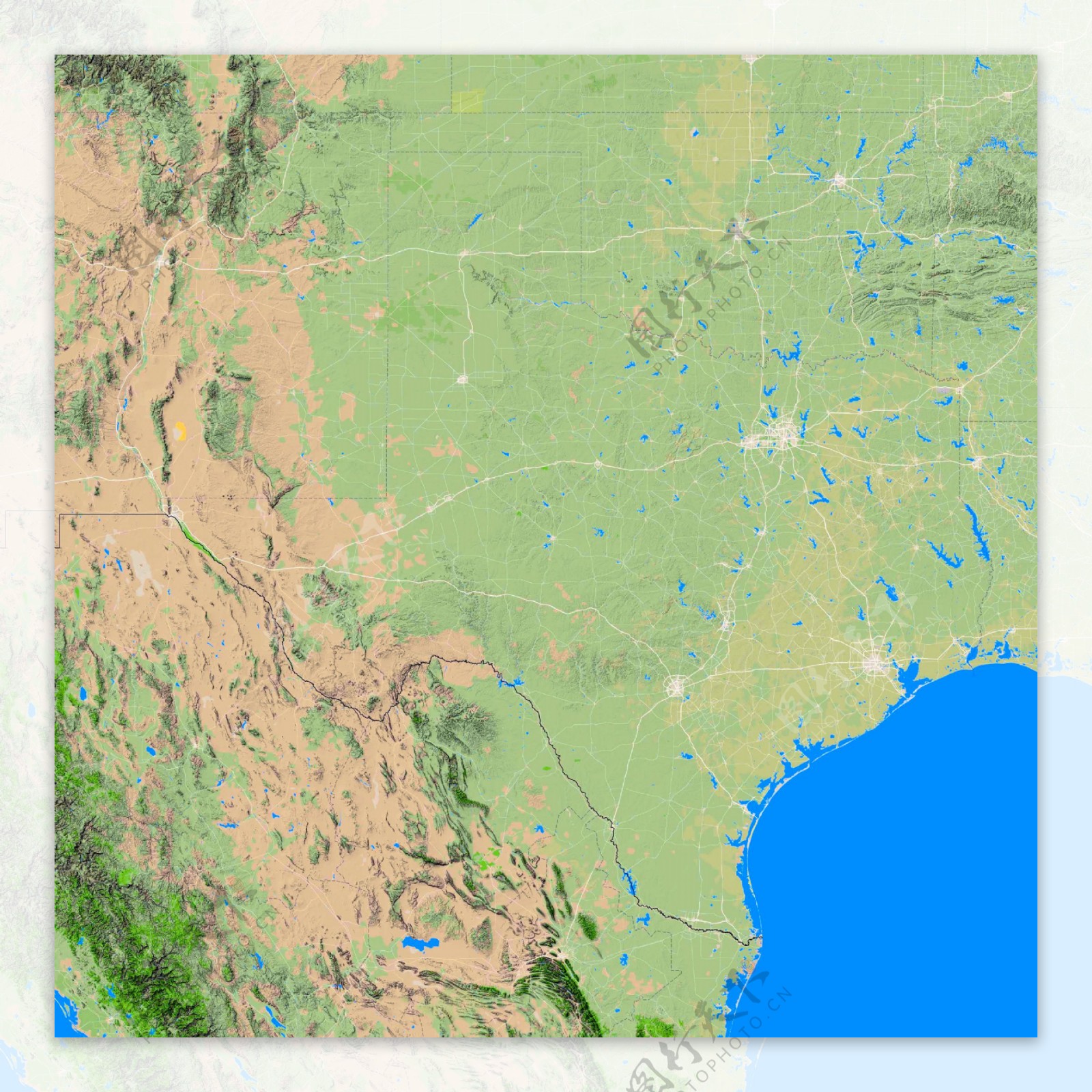 德克萨斯州地形图