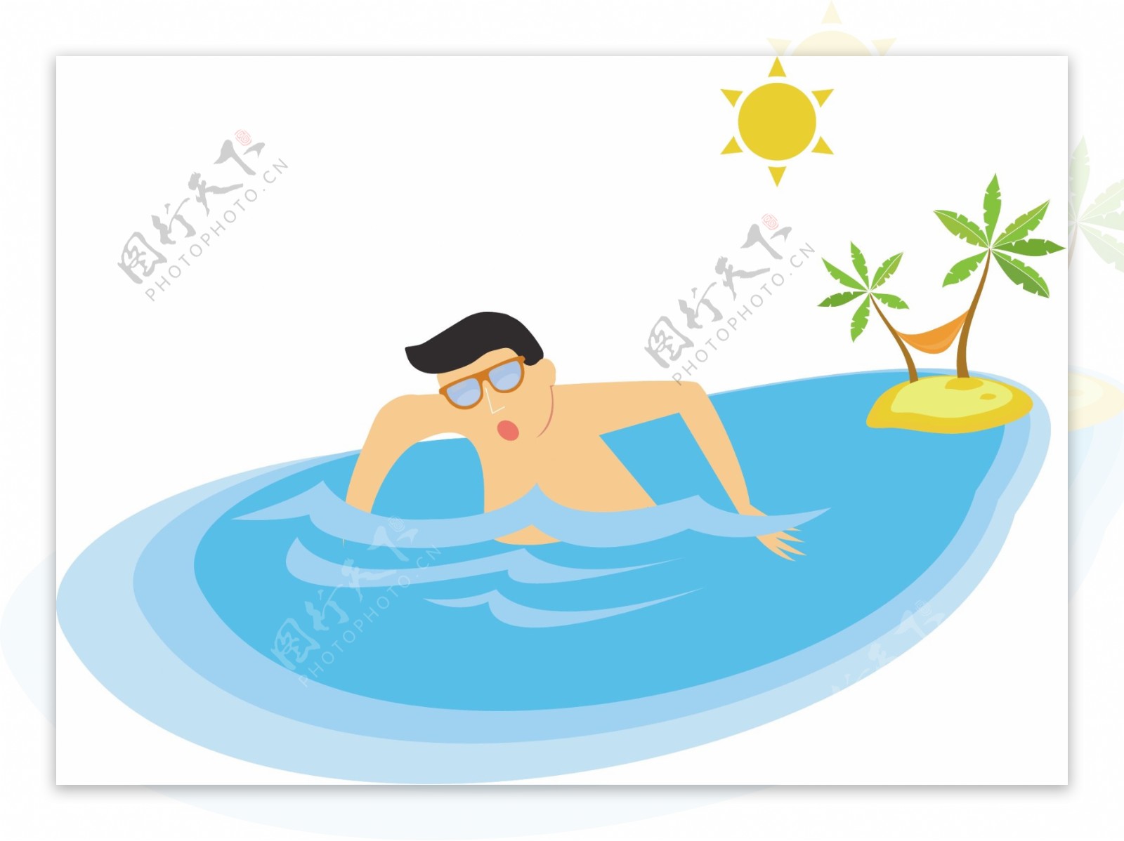 夏日旅游游泳手绘卡通元素