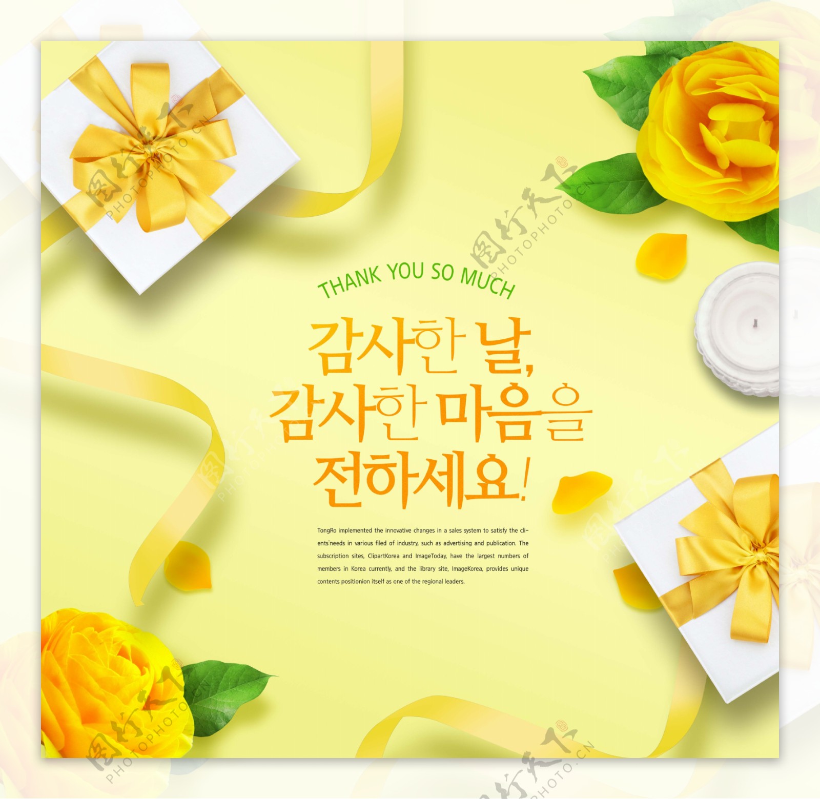 韩系黄色花朵礼物感恩节海报