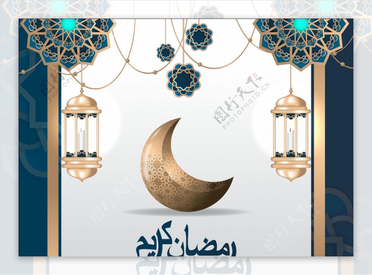 开斋节快乐Adha。与卡巴和金新月。伊斯兰背景插画图片素材_ID:375822529-Veer图库