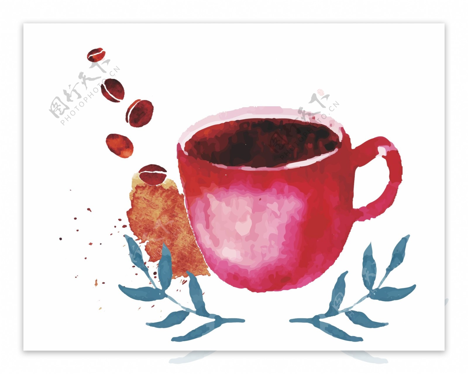 手绘红色茶杯咖啡元素