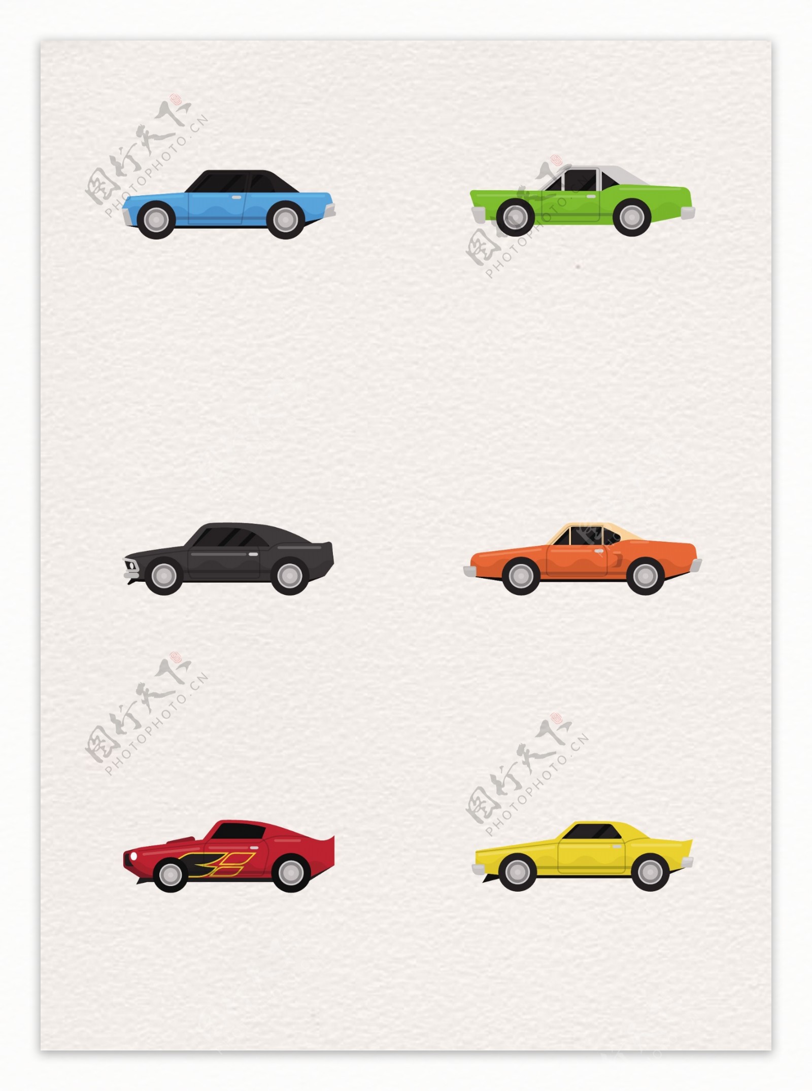 卡通6组彩色汽车图标矢量设计素材