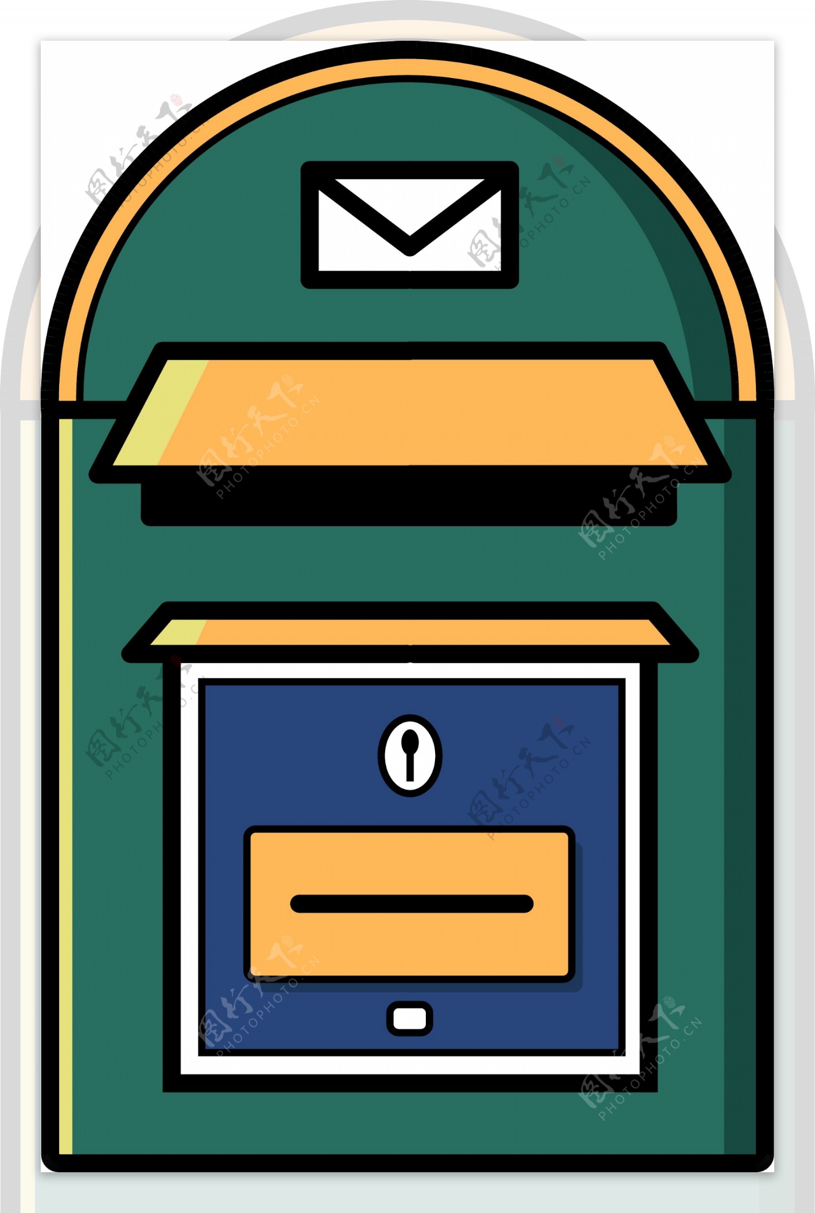 橙绿色卡通风矢量邮寄邮箱可商用元素