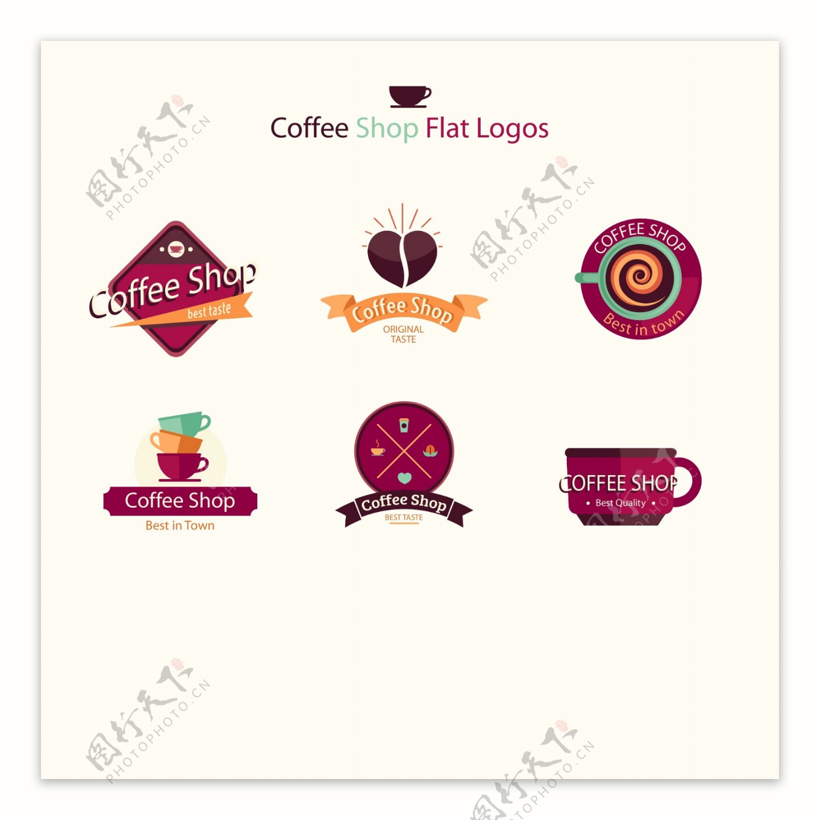 彩色可乐风咖啡店标志矢量素材