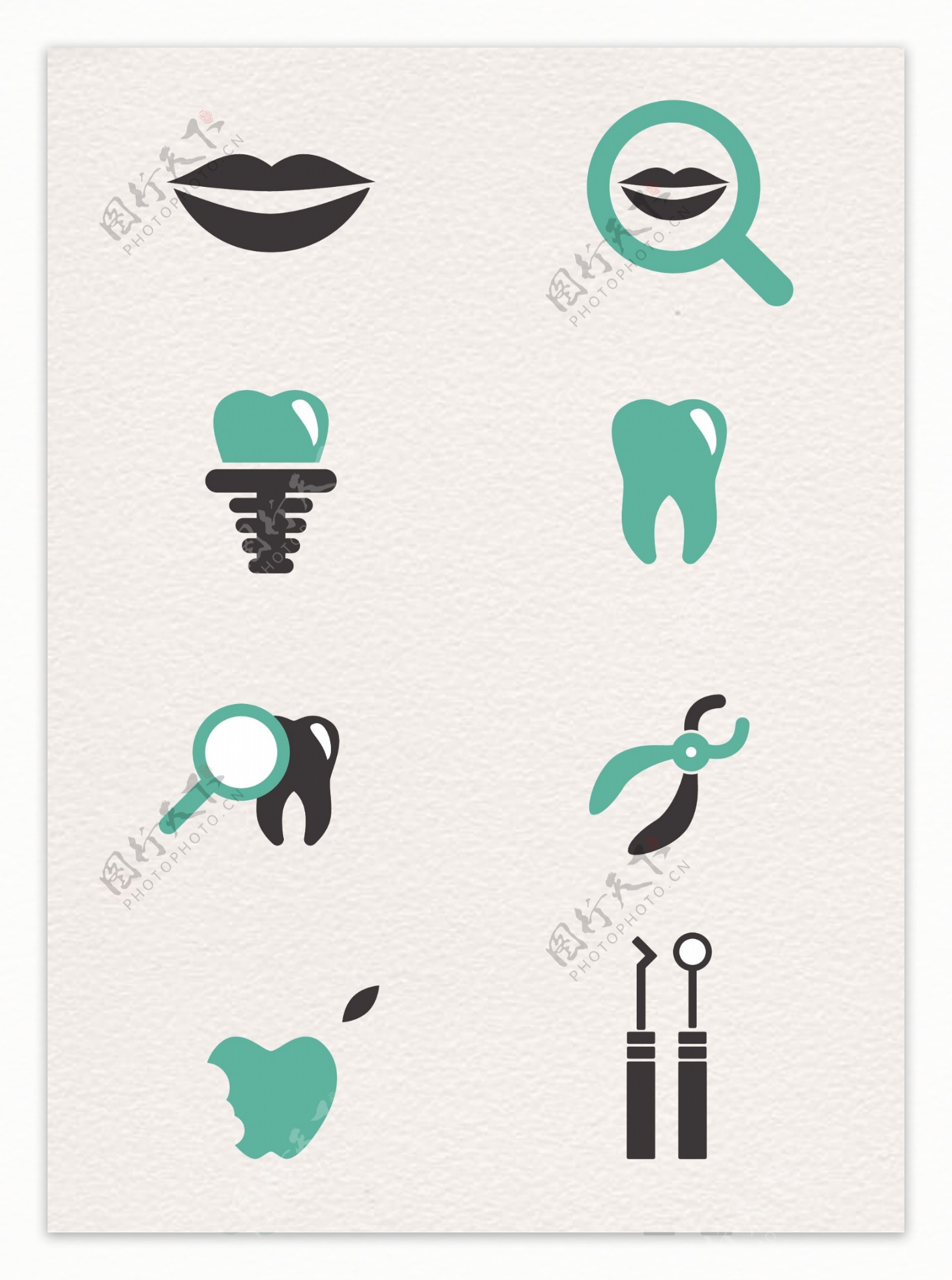 扁平化牙齿医疗图标集合