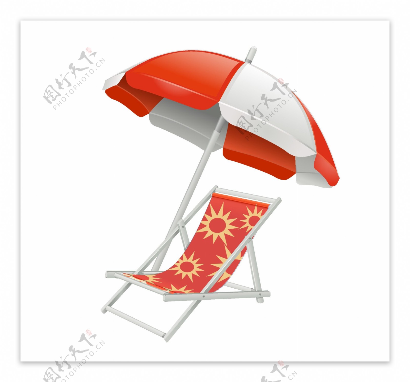 手绘炎炎夏日沙滩乘凉椅元素
