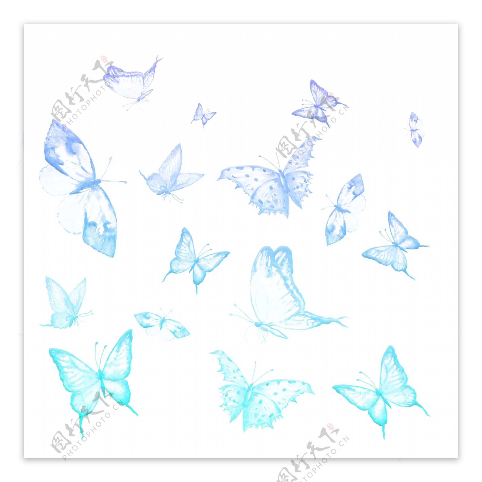 漂浮蝴蝶蓝色渐变装饰素材设计