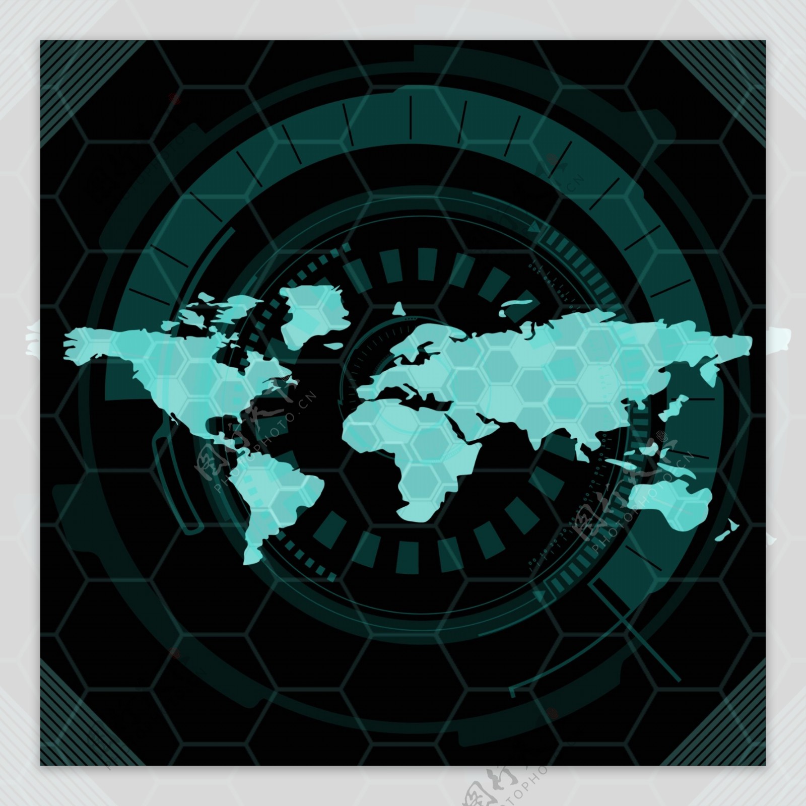 蓝色科技地球未来目标坐标六边形底纹装饰图