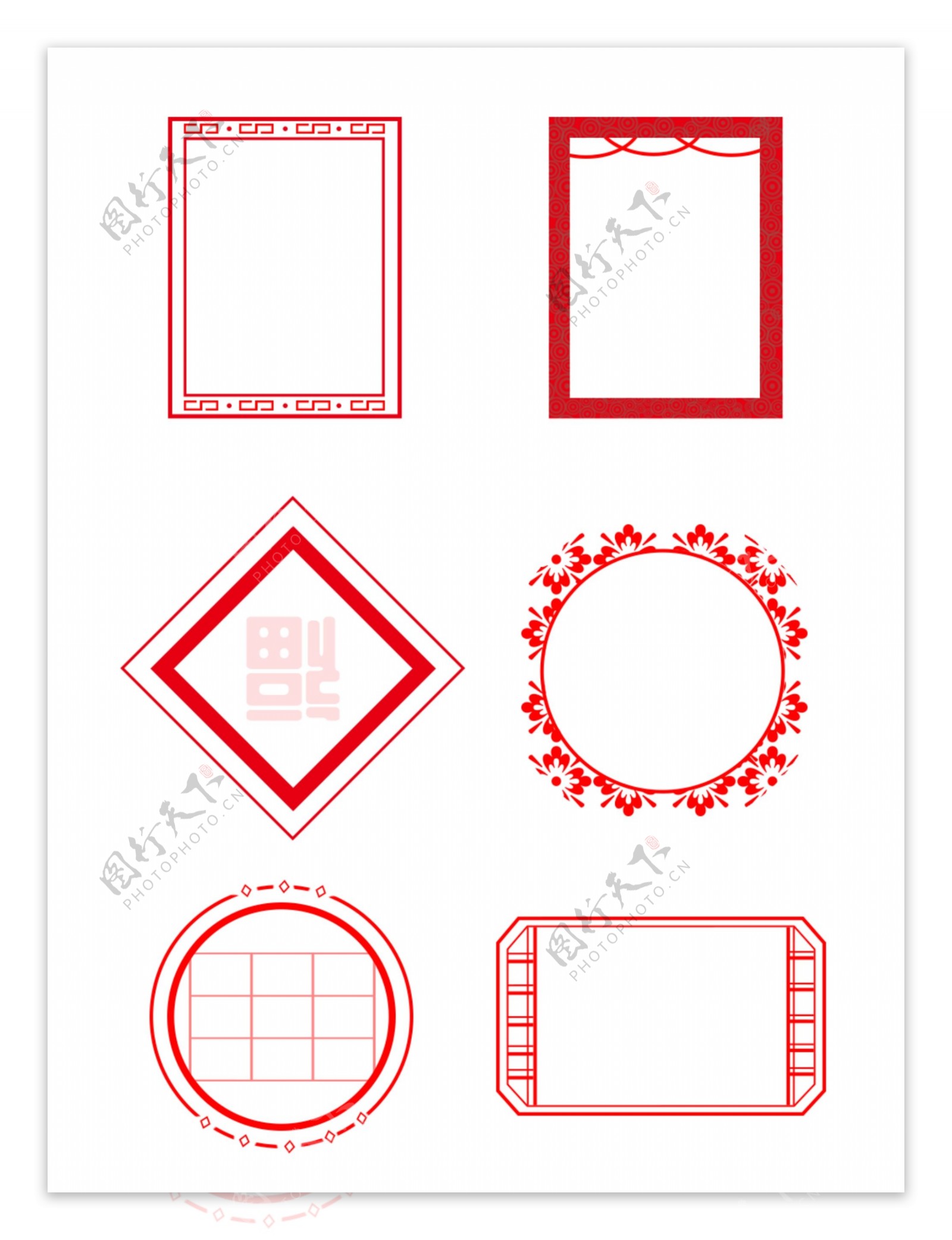 中国风红色喜庆边框套图免扣元素