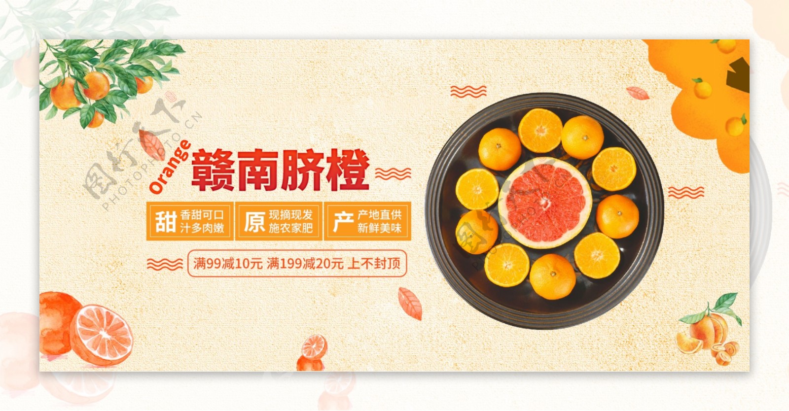 食品赣南脐橙水果橙色banner