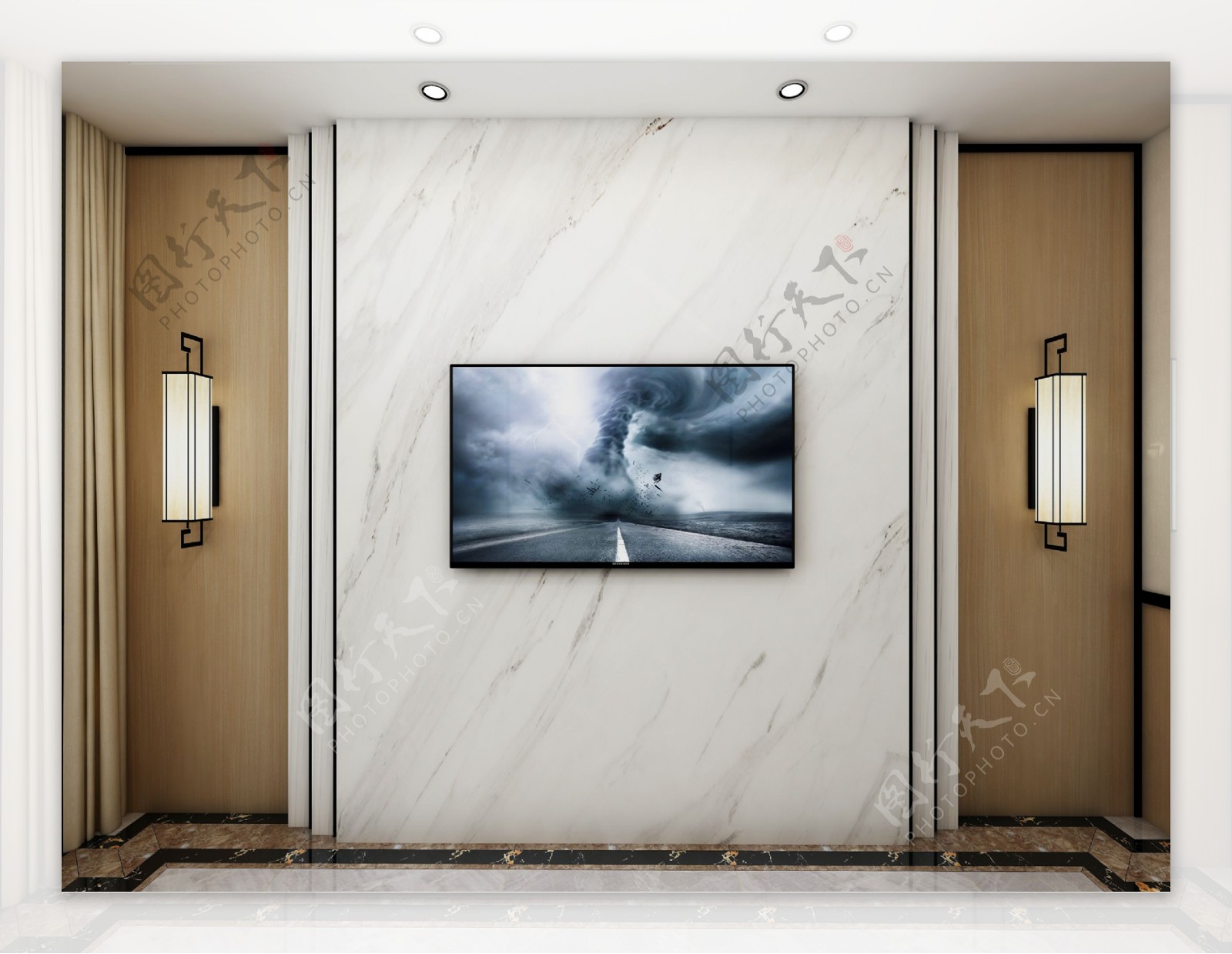 新中式家居客厅电视背景墙效果