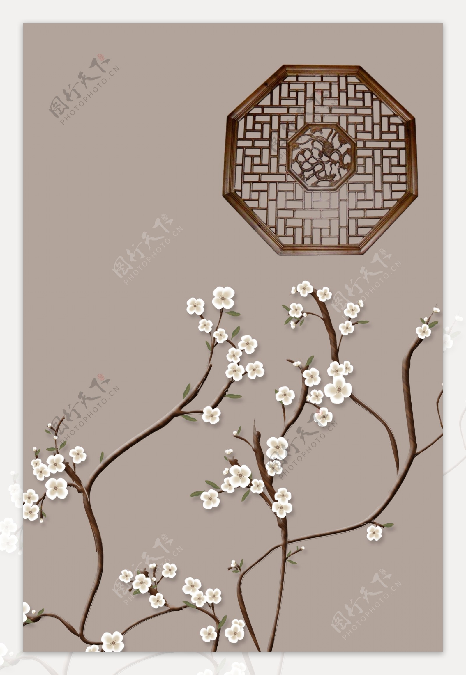 新中式古典花窗工笔花鸟装饰画