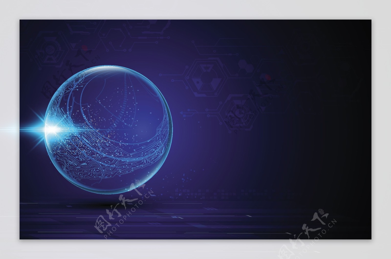 蓝色科技圆形水晶球矢量素材
