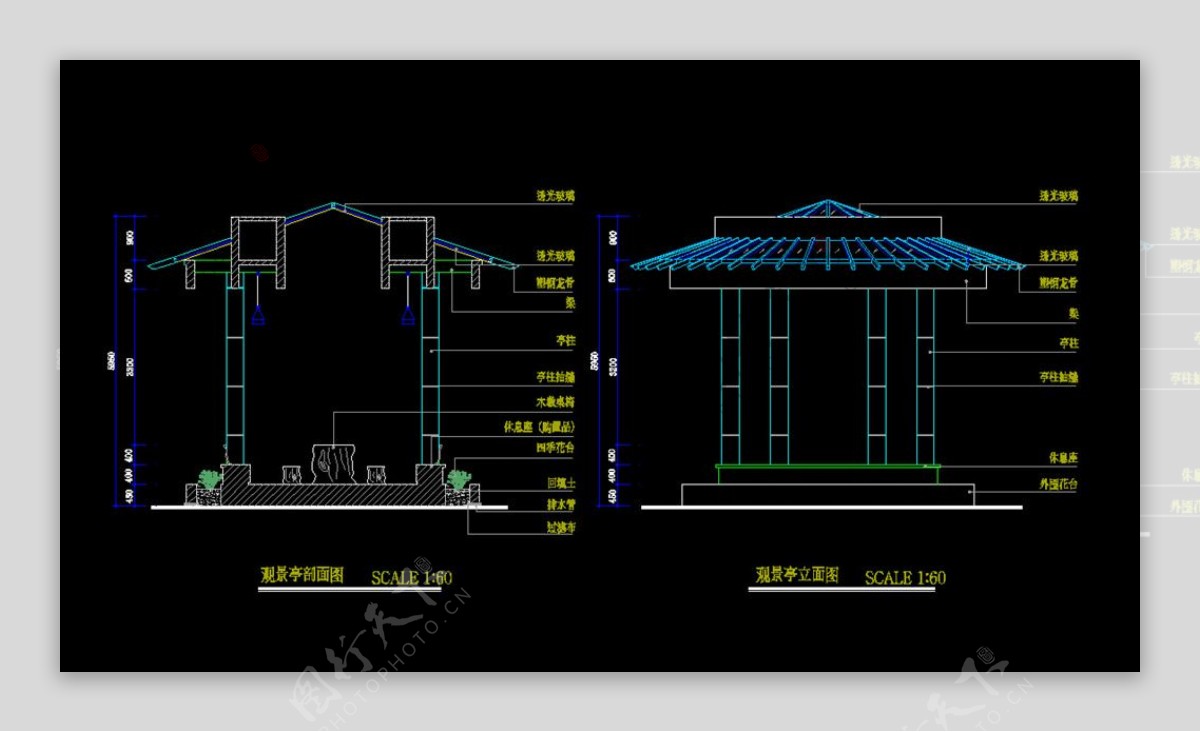 亭子廊子建筑结构详图CAD