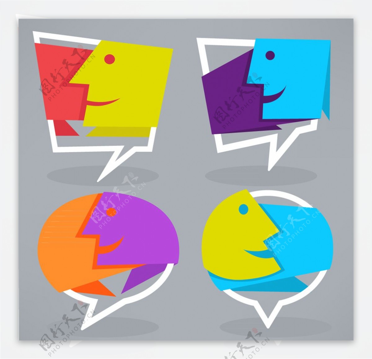 4款抽象脸型对话框矢量素材
