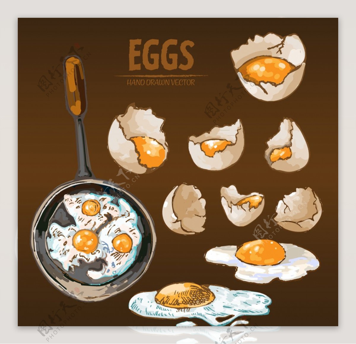 手绘烹饪鸡蛋料理矢量素材