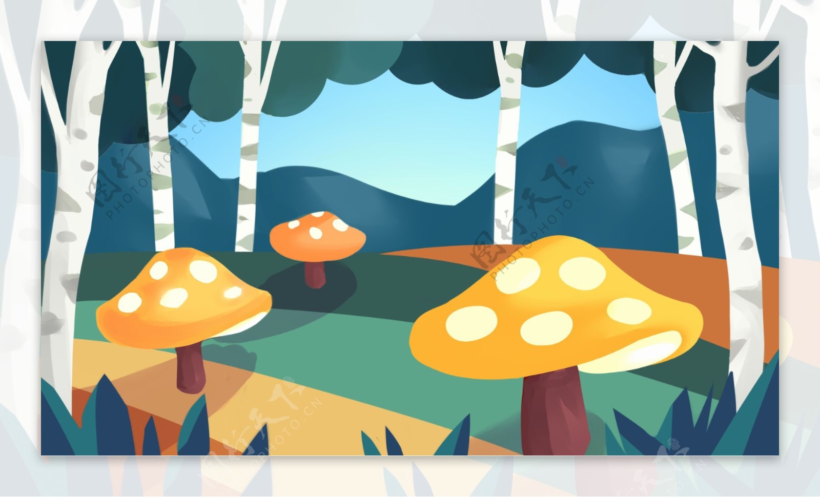 童话风森林蘑菇背景设计