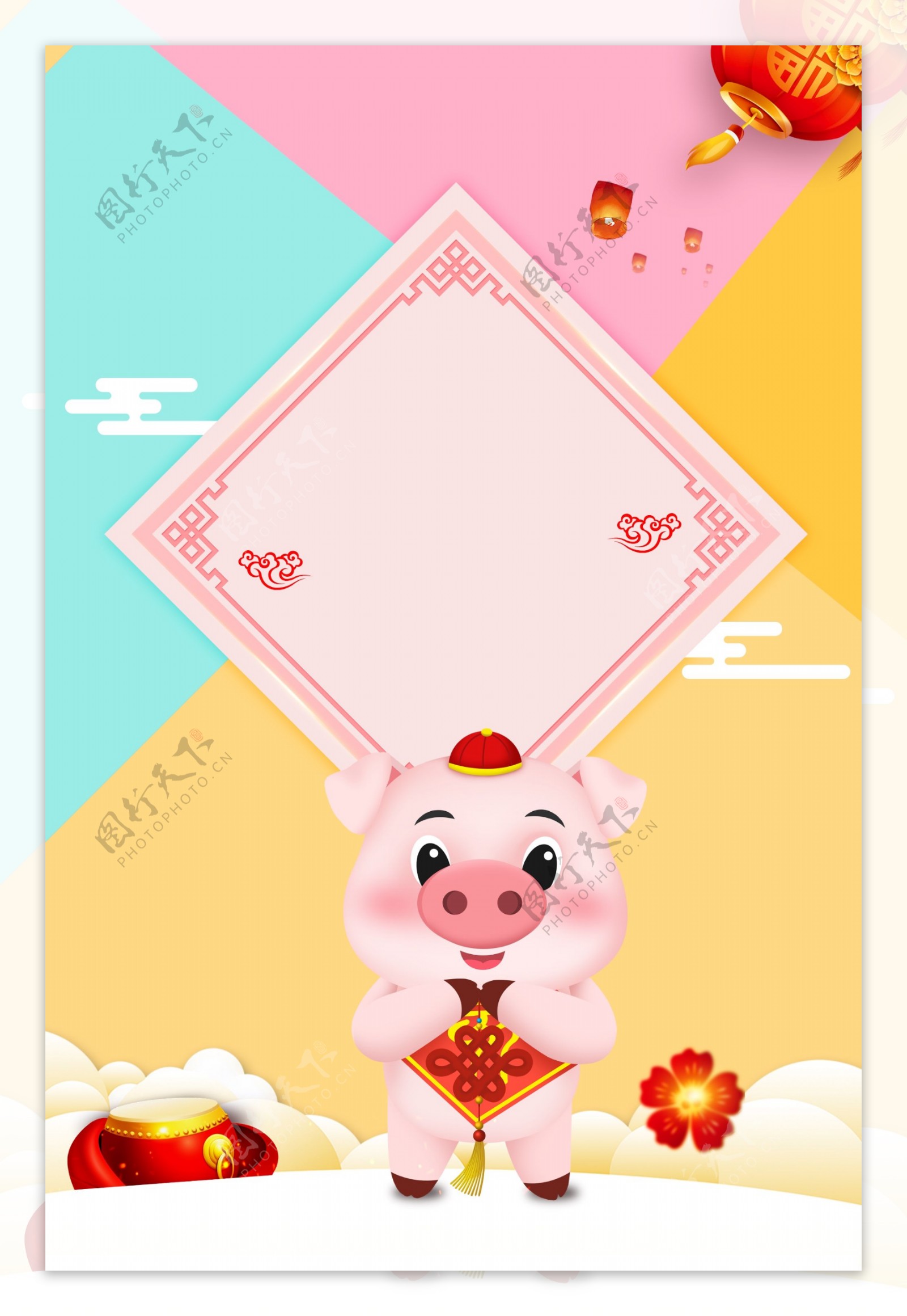 中国风可爱猪年海报背景素材