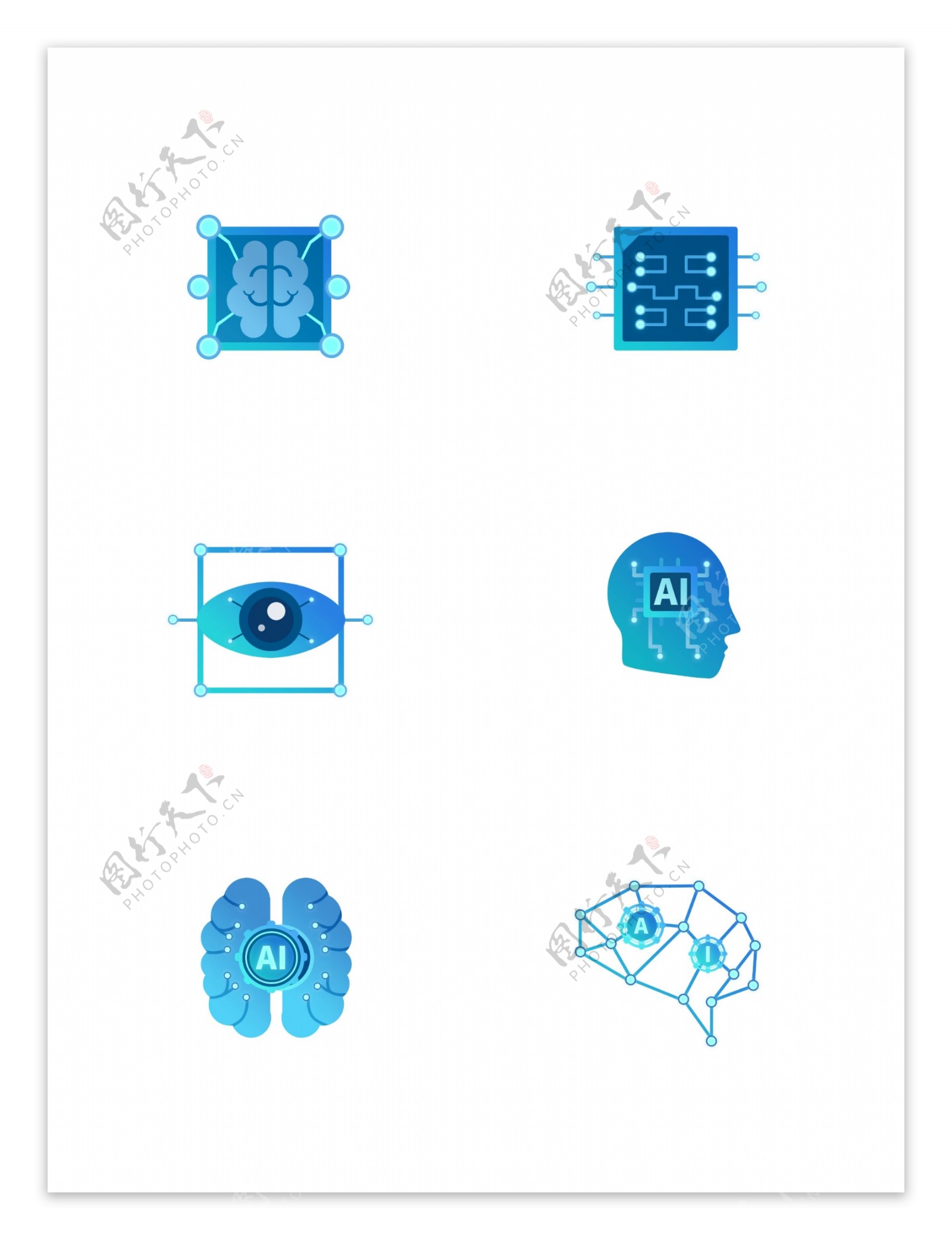 蓝色渐变科技风人工智能图标元素套图可商用